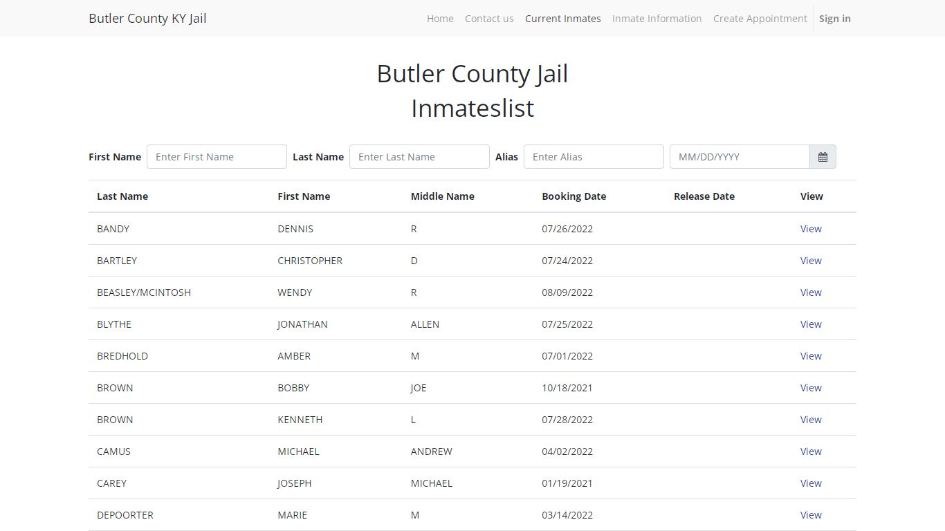 Inmates list | Butler County KY Jail